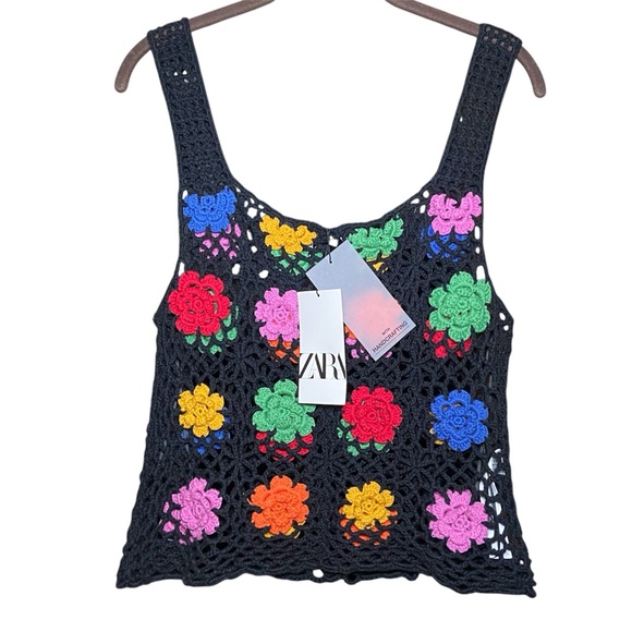 Colorful Crochet Floral Tank Top Granny Square Boho Festival Y2K Medium NWT - Picture 2 of 5